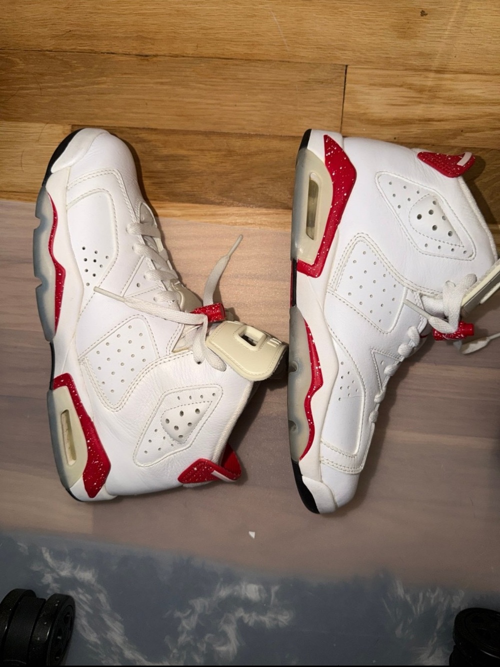 Jordan 6 White and Red Athletic Sneakers